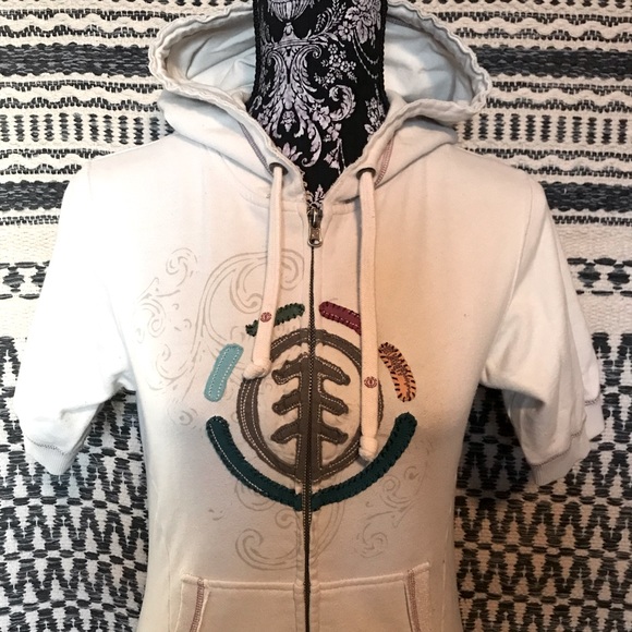 Vintage 1990’s Element Short Sleeve Zip Up Hoodie Sweatshirt w/ appliqué S - M - Picture 6 of 13